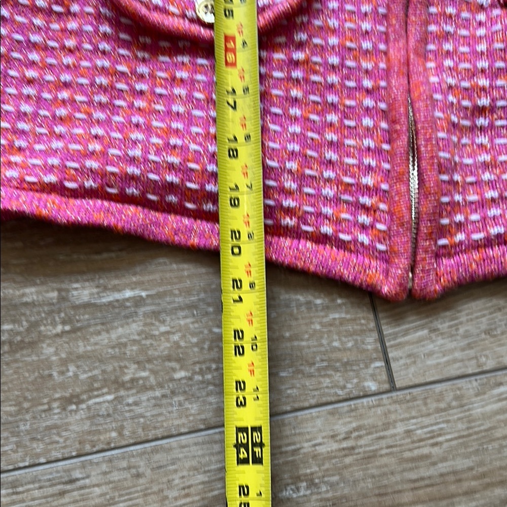 Talbots Pink White and Orange Tweed Sweater Jacket with Gold Accents Size S - Picture 7 of 11